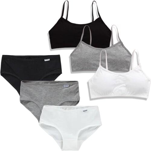 Teenage Girls Cotton Padded Training Bra+Panties Cotton Girl Bra And Panty Sets Kids Sports Bra Panties Underwear 8-18 Years Old