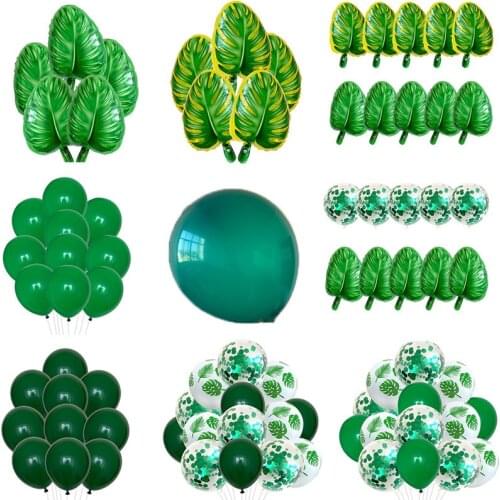 Latex Balloon Green Balloons Jungle Animal Palm Leaf Foil Balloons Safari Party Baloons Birthday Party Decorations Kids Balon