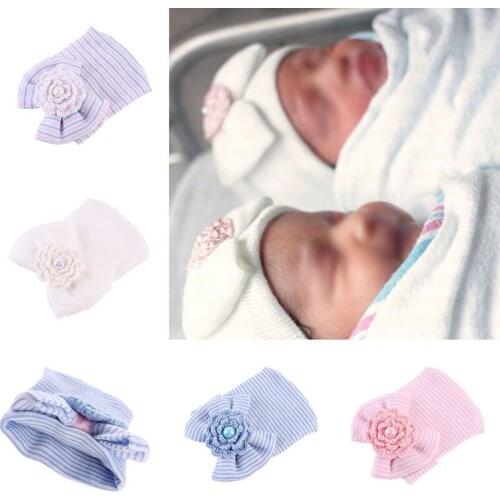 Cute Newborn Baby Infant Toddler Girls Bow Flower Soft Hospital Cap Beanie Hat