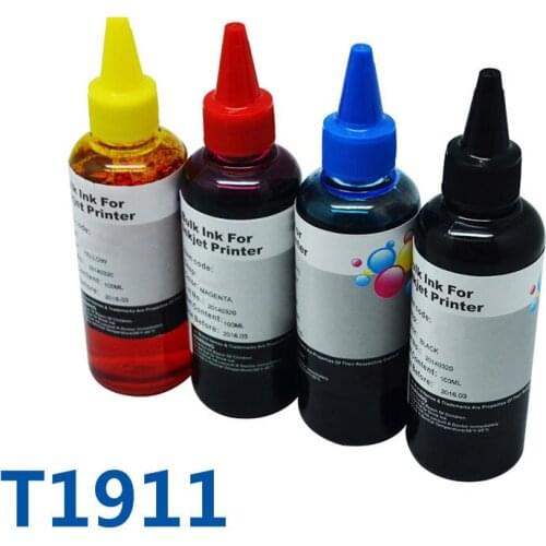 T1901/T1911 Refillable Ink Cartridge Vivid-Color Printing Dye Refill Ink For Printer For Epson ME401/ME303 Bulk Ink 4x100ml