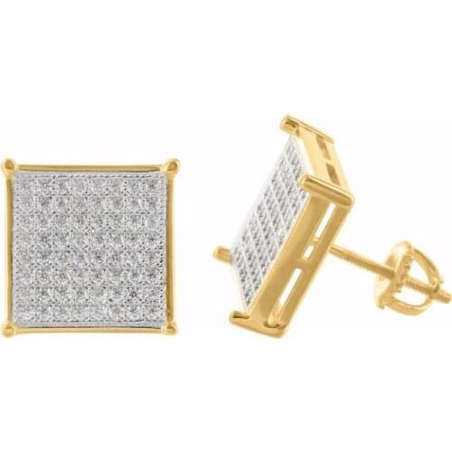 Rhodium or yellow gold plating fashion bling square stud earring,micro pave earring
