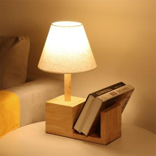 Nordic Solid Wood Bookshelf Table Lamps Bedroom Bedside Desk Lights Modern Romantic Table Lights Study Living Room Deco Lighting