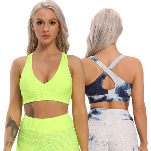 New Women Sports Bra Sexy Tie-dye Ink Backcross Tops Seamless Push Up Gym Workout Fitness Bras High Quality Breathable Underwear