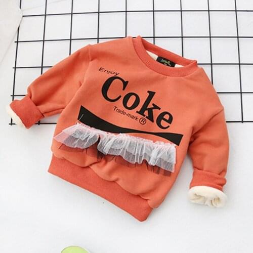 2 3 4 5 6 7 Years Toddler Girls Sweatshirts Casual Alphabet Print Lace Stitching Thicken Hoodies for Girl Kids Clothing 2020