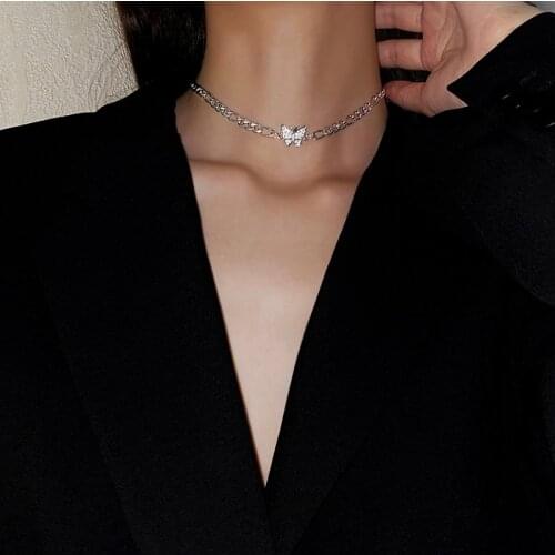 European and American Sexy Girls Stainless Steel Butterfly Short Choker Necklace New Gothic Party Lady Clavicle Chain For Woman