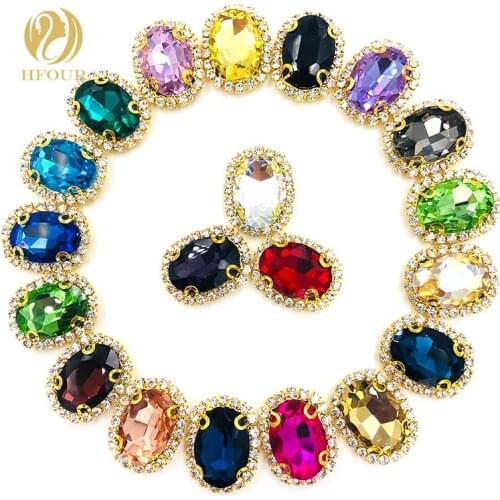 Mixed colors Oval shape crystal glass sew on rhinestones High quality crystal buckle 22 colors For assignment DIY accessories