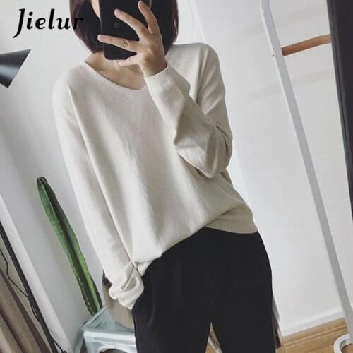 Jielur 2020 Summer New Korean Womens T-shirt Simple V-neck Loose Solid Color Casual Basic T-shirts 10 Colors Pink Top Female