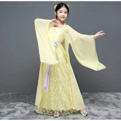 Traditional Ancient Chinese Costume for Children Tang Dynasty Hanfu Folk Dance Princess Clothing for Stage Party Cospaly Dress