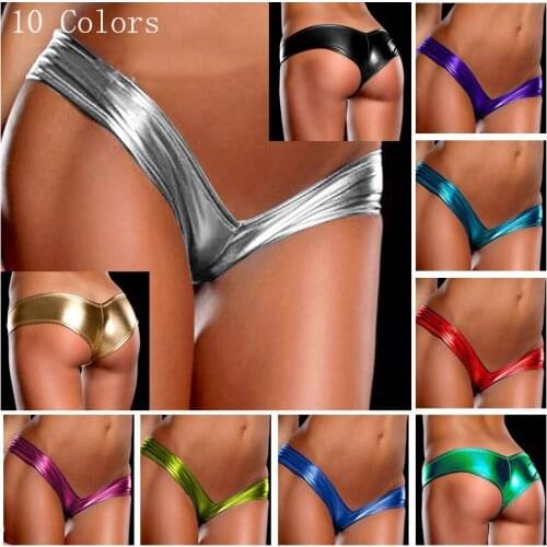 New Fashion Hot Sexy Underwear Faux Leather Metallic Shorts Pantie Fetish Lingerie Panty Thongs Boyshort For Women 10 Colors