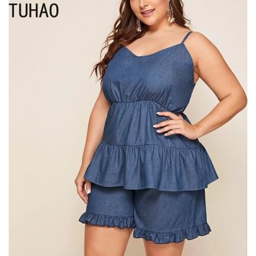 TUHAO 2020 Summer Mother Mom Two-piece Large Size 8XL 7XL 6XL 5XL Top Wide Leg Pants Casual Shorts 2 Piece Set Women Cloth WM42