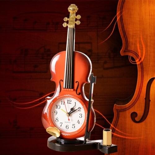 Creative violin pen holder alarm clock antique musical instrument shape alarm clock bedside clock desk clock