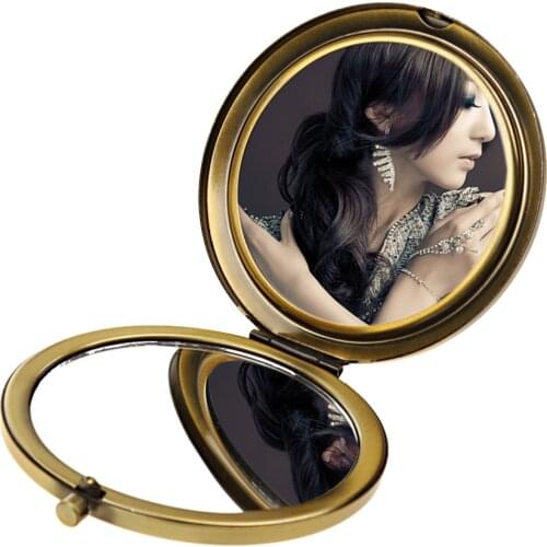 Vintage Bronze Alloy Folding Pocket Compact Mirror Regular Magnifying Purse Make Up Tool High Quality
