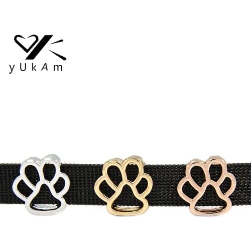YUKAM Lovely Animal Footprint Bears Dogs Paws Slide Charms Keeper fit for Leather Wrappable Bracelets Jewelry Making Accessories