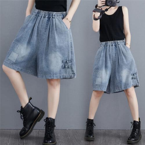 Plus Size Jeans Denim Shorts Women Summer Skirt Pants Loose Wild High-Waisted Wide Leg Five Point Trousers Capri Pants zh599