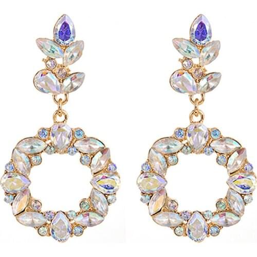 ZHINI 2021 Geometric Big Round Dangle Drop Earrings for Women Elegant Colorful Crystal Long Earring Statement Jewelry 2021