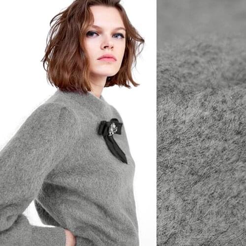 145CM Wide 500G/M Weight Gray Solid Color Knitted Wool viscose Mohair Fabric for Autumn and Spring Coat Jacket Dress DE889