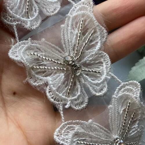 20x White Butterfly Bowknot Rhinestones Embroidered Lace Trim Fabric Ribbon Handmade Sewing Craft For Costume Hat Decoration