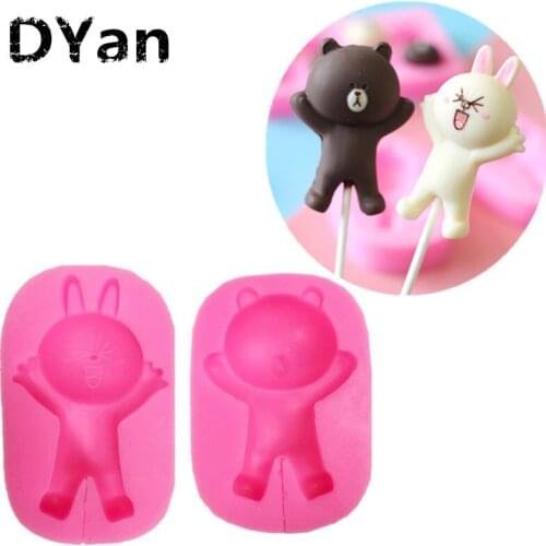 3D Cartoon Bear Rabbit Silicone Mold Cake Decorating Mousse Candy Jelly Ice lolly Mould Soap Candle Moulds A1456