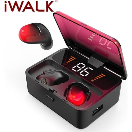IWALK TWS Wireless Headset Binaural IPX5 Waterproof Earbuds Digital Display 5.0 Earphone Bluetooth with 2200mAh Power Bank Case