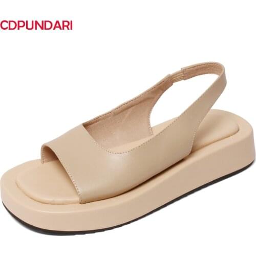 Fashion Buckle Genuine Leather Peep Toe Flat Platform Sandals Women Summer Casual Shoes Sandales Femmes 2021 Sandalias Mujer