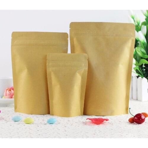 100Pcs High Barrier Kraft Paper Stand up Zipper Coffee Pouch Bag, Zip Lock Food Gift Cookie Baking Packaging Paper Bags