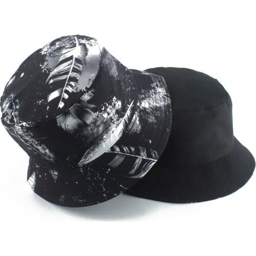 Feather Tie Dye Print Black Vintage Bucket Hat Reversible Bob Chapeau Femme Hip Hop Caps Gorro Men Summer Fishing Hat