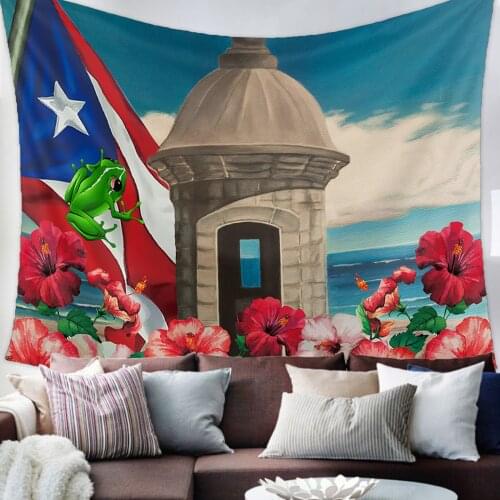 Puerto Rico Flag Frog Hibiscus Tapestry Wall Hanging Living Room Decor Wall Hanging Tapestry Yoga Mat Home Decor Art