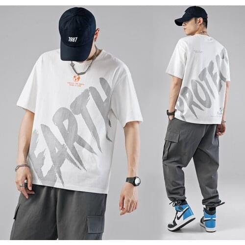 Mens T-Shirts Big Letters Printed Short Sleeve Tshirts Summer Hip Hop Casual Cotton Tops Tees Oversized Fashion Streetwear