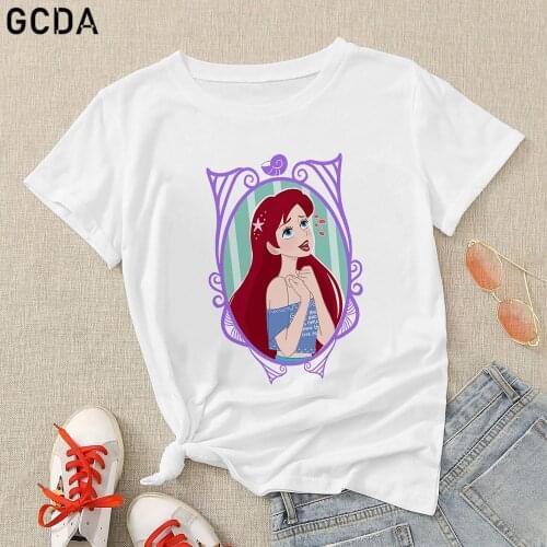 Womens T-shirt Modern Fashion Ariel The Little Mermaid Print Girls Tshirt Harajuku White Graphic Top Female T shirt