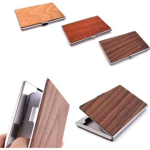 Walnut Wood Business Card Holder Pocket Name Card Case Slim Business Card Holder for Men & Women X4YA