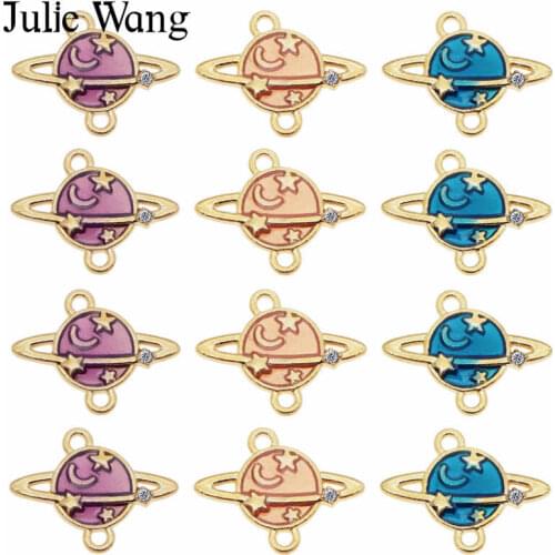 Julie Wang 12PCS Enamel Planet Moon Star Connectors Gold Tone Necklace Pendant Findings DIY Jewelry Making Metal Accessories