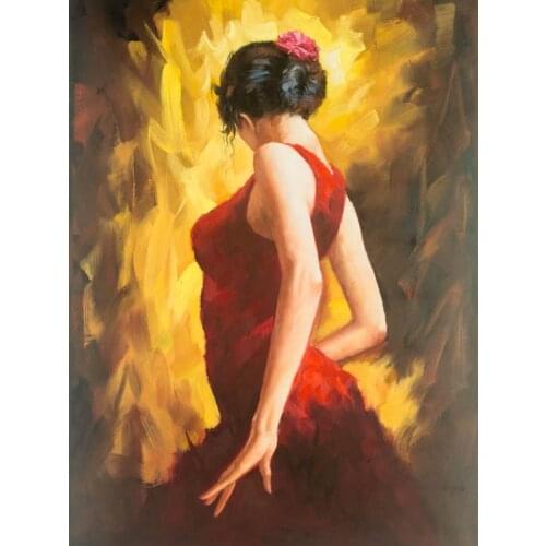Handmade oil painting of woman dance art Flamingo Dancer ballroom dancing painting wall decor High quality