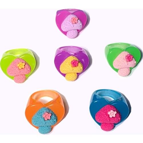 Korea Charm Candy Color Flower Mushroom Rings For Women Resin Harajuku Vintage Cute Ring Y2K Jewelry 90s Aesthetic Wholesale New