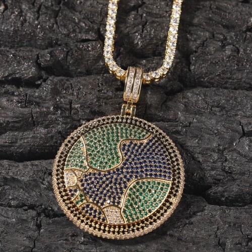Creative Round Earth Pendants Necklaces Colorful Iced Out Cubic Zircon Stone Necklaces Collier for Women Mens Gifts Jewelry