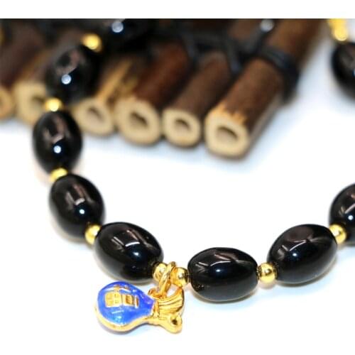 Fashion women charms bracelet bangle 8*11mm black carnelian onyx agat stone barrel beads cloisonne elegant jewelry 7.5inch B2953