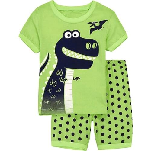 Fashion Boys Pajamas Suit Summer Children Dinosaur Baby Sleepwear Baby Boys Clothes Cotton Tee shirt Short Pants Soft