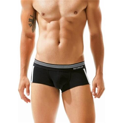 SEOBEAN New Mens Cotton Boxer Shorts Youth Sexy Sports Low-Waist Breathable Seamless Boxers