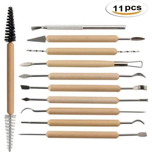 11Pcs Arts Crafts Clay Sculpting Tools Set Pumpkin Carving Tool Halloween Sculpting Kit Wooden Handle Modeling Clay Tools