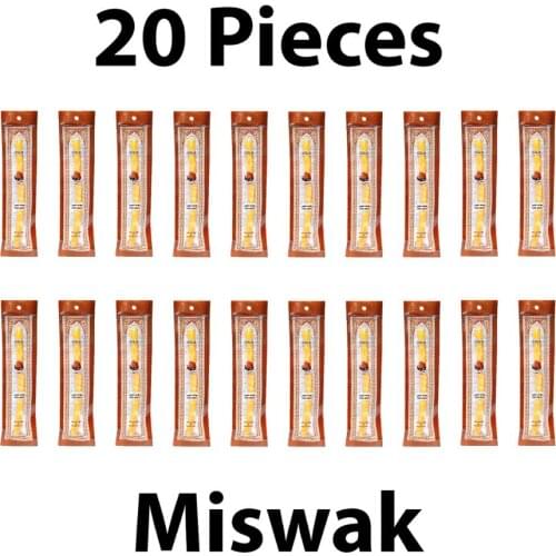 Set of 20 Pieces Miswak Sewak Chew Stick Fresh Natural Tootbrush Misvak Arak Siwak Miswaak Vegan Teeth Cleaner Travel Soft Peelu