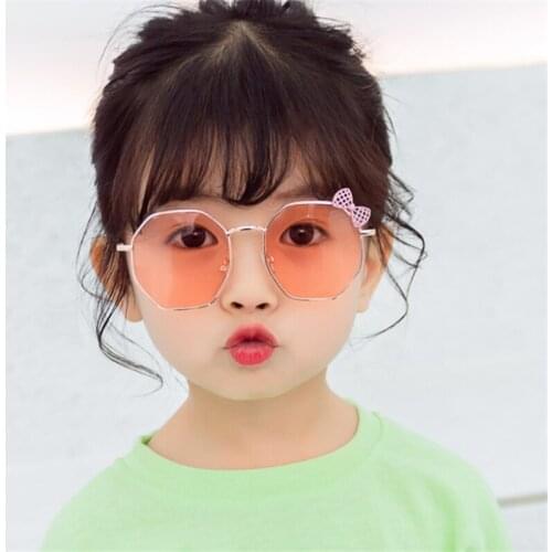 New Fashion Sunglasses for Girls Bow Metal Sun Glasses Kids Polygon Trend Glasses Childrens Outing Sunglasses Wholesale