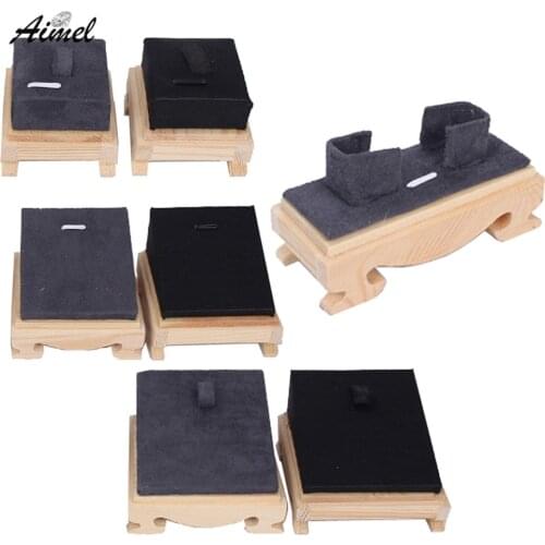 New Natural Wood Base Ring Jewelry Display Stand Velvet Pendant Bracelet Jewelry Storage Holder Bangle Window Counter Showcase