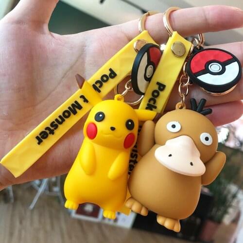 Original Pokemon Pocket Monsters Pikachu Squirtle Car Key Ring Small Dinosaur Silicone Doll Keychain Toys Kids Adult Fun Gift