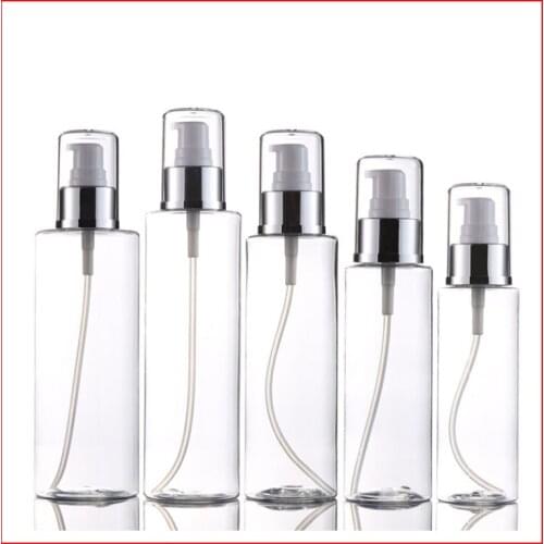 100/120/150/200/250G PET plastic bottle Lotion silver Press Pump shampoo Cosmetics container empty Foam Soap Refillable Bottles