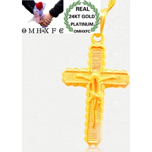 OMHXFC Wholesale European Fashion Woman Man Unisex Party Birthday Wedding Gift Jesus Cross 24KT Real Gold Charm Pendant PN216