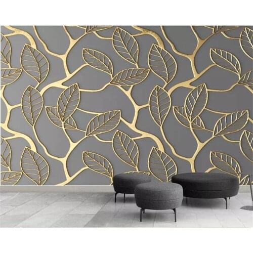 Custom Embossed Golden leaf Mural Wallpaper for Living Room TV Background photo Painting Wall paper Home Decoration