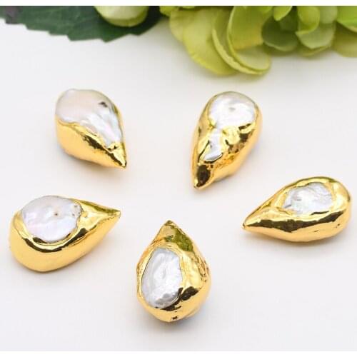 2pcs/lot 36x24mm Freshwater Cultured White Keshi Pearl Droplet shape Metal Bezel Connector Jewelry Making DIY