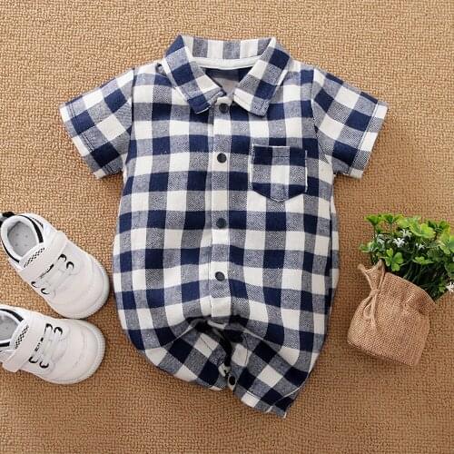 Prowow Plaid Baby Boy Sleepwear Gentleman Babies Romper Summer Baby Girls Overalls For Newborn Clothes Casual Infant Jumpsuits