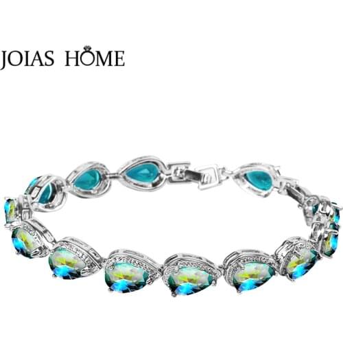 JoiasHome Luxury Silver 925 Jewelry Topaz Bracelet for Women Charms Jewelry Anniversary Gift Water Drop Shaped Gemstones Party