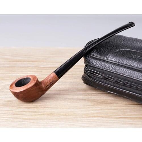 RU-Handmade Solid Wood Pipe Bent Style Rosewood Tobacco Pipe 3mm Filter Long Stem Reading Pipe with 10 Smoking Tools Accessories