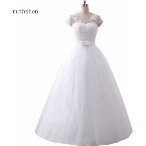 Ruthshen Cheap Wedding Dresses 2020 Cap Sleeves A Line Ball Gown Bridal Dresses In Stock Real Photo Vestidos Boda With Beads
